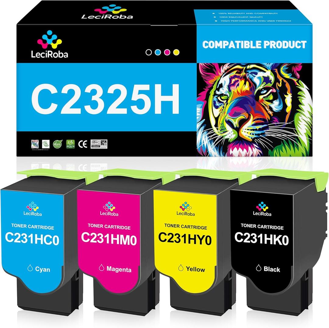 LeciRoba C231HK0 C231HC0 C231HM0 C231HY0 Toner Compatible Cartridge for Lexmark C2325 C2325dw MC2325adw C2535 C2535dw MC2535adwe C2425 C2425dw MC2425adw C2640 MC2640adwe Printer (4-Pack)
