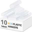 Hsei 10 Pcs 14 in Baby Youth Kids Clothes Hangers with 20 Clips for Pants Non-Slip Toddler Plastic Hangers for Child Aged 7-12 Years, Space Saving Design with Shoulder Notches for Trousers Tops Jeans