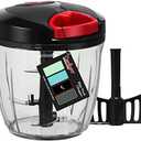 Cambom Manual Food Chopper Vegetable Cutter, Hand String Vegetable Chopper Onions Cutter for Vegetable Fruits Nuts BPA Free Food Safe Material, 900ml Black