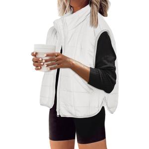 Zeagoo Womens Puffer Vest Ladies Sleeveless Zip Up Outerwear Warm Puffer Lightweight Down all Winter Jackets Coats 2025 (Large, White)