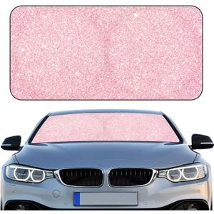 Windshield Sun Shade Foldable Car Front Window Covers for Car Accessories Sun Heat UV Rays Visor Protector Protection for Universal Cars SUV Truck(Pink Sequins)