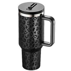 40 oz Tumbler with Handle and Flip Straw Lid  Upgraded Greatyos Insulated Traveler Tumblers with Lids Straws Vacuum Leak Proof Stainless Steel 40oz Cup Mug Gifts for Men Women Him Her (Black Leopard)