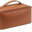 Personalized Makeup Bag for Women - Customized Large Travel Cosmetic Bag with Initial and Name - Premium PU Leather Toiletry Bag with Compartments and Handle for Travel Essentials & Gifts (orange)