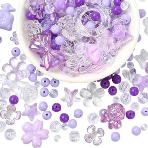420~450Pcs Acrylic Assorted Beads for Jewelry Making Cute Mixed Shaped Beads for Bracelets Necklace Keychain Earrings DIY Crafts Supplies(Purple)