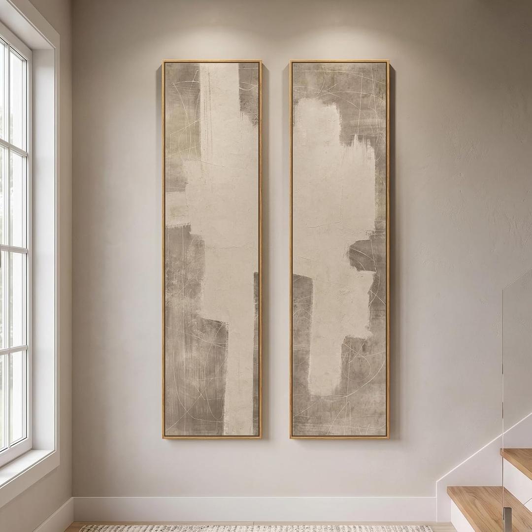 Framed Neutral Abstract Vertical Wall Art for Living Room Decor, 2 Piece, 14"W x 57"H x 2Pcs