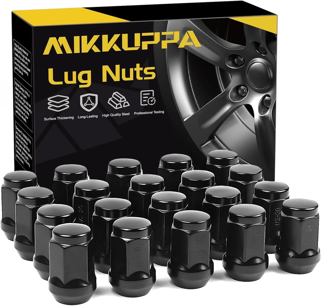 MIKKUPPA 1/2-20 Lug Nuts - Replacement for 1987-2018 Jeep Wrangler JK, 2002-2012 Jeep Liberty, 1993-2010 Jeep Grand Cherokee Aftermarket Wheel - 20pcs Black Closed End Solid Lug Nuts (1.38" long)