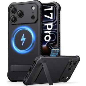 for iPhone 17 Pro Case with Stand, Compatible with MagSafe, Military Grade Shockproof, Full Camera Protection, Camera Control Button, Slim Magnetic Phone Cover for iPhone 17 Pro 6.3", Black
