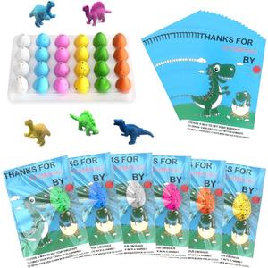 24 Pack Dinosaur Party Mini Dinosaur Toys contain 24 Favors Dino Eggs and Hatching Card Bulk Gifts Novelty Birthday Party Decorations