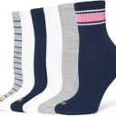 HUE Women's Mini Crew Sock, Navy Stripe-6 Pair Pack, One Size