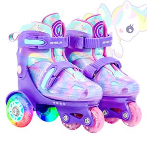 METROLLER Adjustable Kids Balance Roller Skates for Toddler Ages 3-6 Rainbow Unicorn Dinosaurs Illuminating Rollerskates for Girls Boys Ages 5-8 Three-Point Type Suitable for Beginners, Size: S Little Kids(11-1)[6.8"--7.8"]