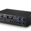 Donner Bluetooth 5.0 Stereo Audio Amplifier Receiver, 4 Channel 440W Peak Power Home Theater Stereo Receiver with USB, SD, FM, 2 Mic in Echo, RCA, LED, Speaker Selector for Studio, Home - MAMP5