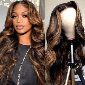 1B/30 Highlight Lace Front Wig Human Hair 13x6 Ombre Lace Front Wig 180% Density Body Wave HD Lace Frontal Wigs Human Hair Colored Balayage Wig for Black Women 22Inch