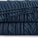 Aormenzy Navy Blue Cable Knit Throw Blankets for Couch Bed Sofa, Acrylic Knitted Blanket, Soft Cozy Throw Blanket, 50" x 60"