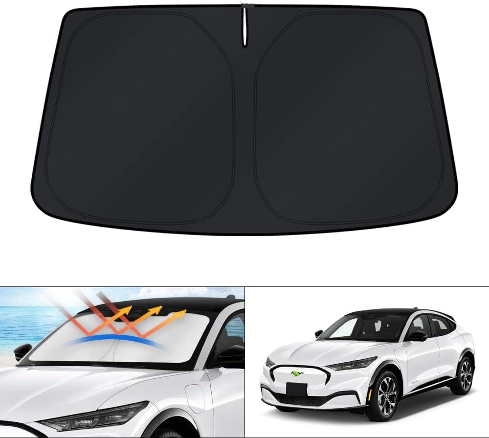 KUST Windshield Sun Shade for Ford Mustang Mach-E 2021 2022 2023 2024 2025 2026 Mache Accessories Sunshade Sun Protector Foldable Blocks UV Rays Keep Cars Cooler