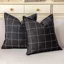 CARRIE HOME Black and White Plaid Boho Throw Pillow Covers 18x18 Set of 2, Modern Farmhouse Buffalo Checkered Decorative Linen Pillow Cover, Black Boho Living Room Decor for Couch and Bed