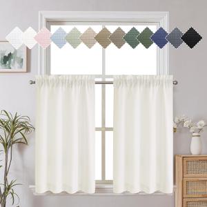 Chyhomenyc Short Curtains 30 Inch Length, Yellowish Faux Linen Textured Small Kitchen Curtain, Light Filtering Half Window Curtains for Bathroom Basement, Each 30x30 Inch, 2PCS, Creamprev. Ivory Cream