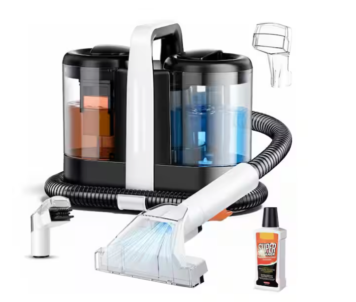 Portable Carpet Cleaner Corded 18Kpa Suction Dual Brush Self-Cleaning 1.5L+0.8L Tanks for Couches Carpets Car Interiors