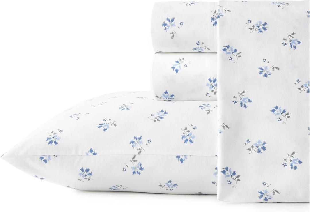 Stone Cottage - Full Sheets, Cotton Percale Bedding Set, Crisp & Cool Ideal Bedding Set (Blue Sketchy Ditsy, Full)