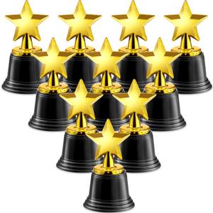 Bedwina Star Trophy Award - (Pack of 12) Bulk - 4.5 Inch Gold Trophies for Kids Awards, Choice Prizes for Adults, Winner Competitions, Sports Events, Party Decorations, Teachers and Party Favors