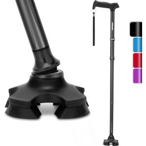 REHAND Walking Cane for Men & Women - Foldable, Adjustable, Lightweight, Self Standing Pivot Walking Cane, Soft Handle Grip, with Travel Bag, Walking Sticks for Seniors & Adults (Black)