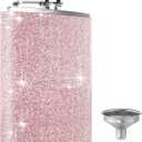 Hip Flask, KIKISML 8Oz Flasks for Liquor Stainless Steel Spirit with Never-Lose Cap and Funnel Leakproof Thin Portable Metal for Camping Outdoor Activitie Wedding Party Gift, Pink (Rose Gold)