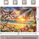 Fabric 7x5ft Beach Ocean Sunset Photography Backdrop Summer Hawaii Seaside Tropical Coconut Palm Trees Flowers Glow Background Luau Aloha Party Decorations Photo Banner
