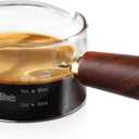 Espresso Shot Glasses with Wood Handle - 120ml Glass Coffee Bean Dosing Cup with Dual Spout,Clear Espresso Measuring Cup Glass for Barista Coffee Measure