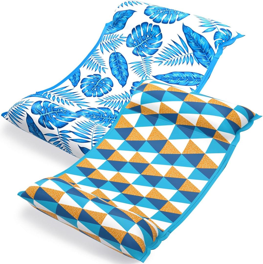 Jasonwell Water Hammock Pool Floats - Pack of 2 Fabric Inflatable Pool Hammock Float Floaties 4 in 1 (Saddle Lounge Chair Drifter) Lake Beach Floating Loungers Swimming Pool Rafts Toys for Adults (Large)
