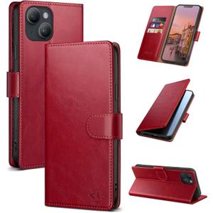 Wallet Case for iPhone 14 6.1" with RFID-Blocking Credit Card Holder, PU Leather Folio Flip Cover Women Men Protective Phone Case Compatible with Apple 14, Red