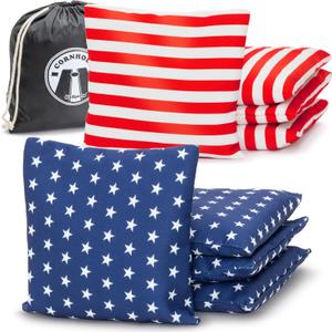 GoSports Official Regulation Cornhole Bean Bags Set of 8 for Fun Casual Cornhole Games - All Weather - American Stars and Stripes or Red and Blue