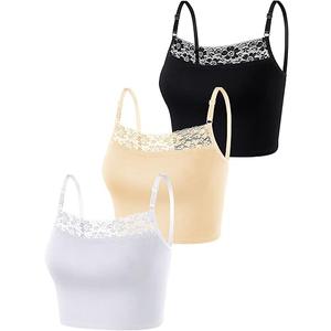 Bencailor 3 Pieces Lace Camisole Crop Top Lace Half Cami Breathable Basic Cami Spaghetti Tank Top for Women