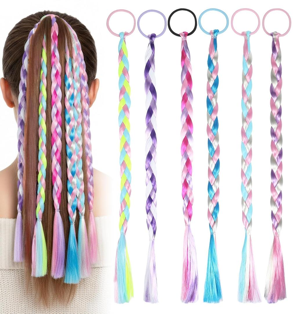 6Pcs Rainbow Ponytail Extension, Colored Hair Accessories for Girls, Elastic Tie-On Synthetic Ponytail Accessories for Girls, Daily Wear & Parties (Rainbow Colors)