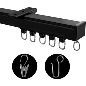 Ceiling Mount Curtains Track Room Divider Privacy Partition Separator Curtain Tracks Rods Heavy Duty RV Shower Outdoor Rail Clip Hook Set, Black 3-9ft