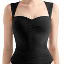 SUUKSESS Women Sweetheart V Neck Backless Tank Tops Double Lined Going Out Crop Tops (Medium, Black)