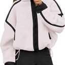 Womens Sherpa Fleece Jacket Zip Up Fuzzy Casual Oversized sweatshirts with Pockets Fall Winter Cozy Outerwear (Large, White)