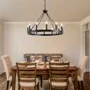 Wagon Wheel Chandelier 32" 12-Light, Round Black Chandeliers Farmhouse Modern Wagon Wheel Light Fixtures, for High Ceiling Dining Living Room, Foyer, Entryway