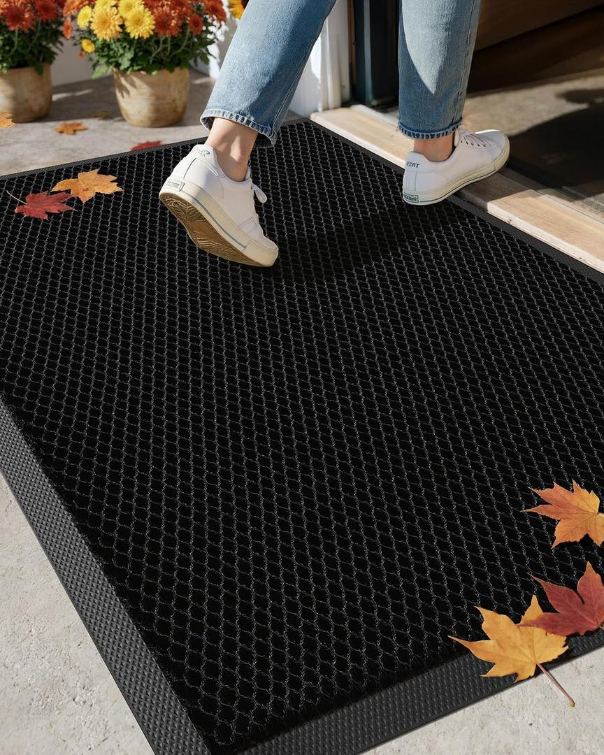 Color&Geometry High Stretch Elastic Silk Doormat, Large Front Door Mat Outside Entrance, Outdoor Door Mat for Patio,Quick-Dry & Heavy-Duty, Non-Slip Rubber Large Doormat, 24"x36" Black