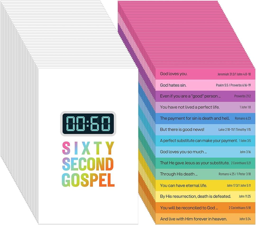 200 Pcs Gospel Tract Card Sixty Second Gospel Bible Verses Plan of Salvation Bible Tracts Prayer Postcards for Evangelism Church Christian Gift