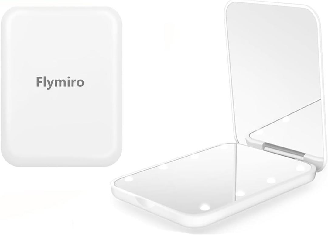 Compact Mirror, 1x/3x Magnification Mini Mirror for Purse, Pocket, Handheld, Stocking Stuffers, Travel Makeup, 2-Sided Foldable, Small Mirror with Led Lights (White)