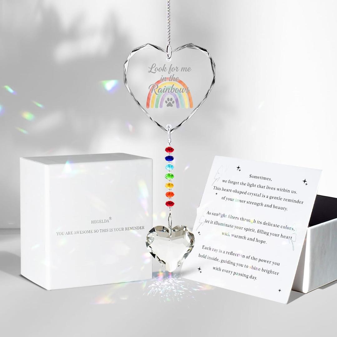 Pet Memorial Gifts for Dogs Cats - Look for me in the Rainbows Crystal Suncatcher Pet Loss, Pet Sympathy, Rainbow Bridge Sympathy Gifts for Loss of Dog Cat, Thoughtful Dogs and Cats Remembrance