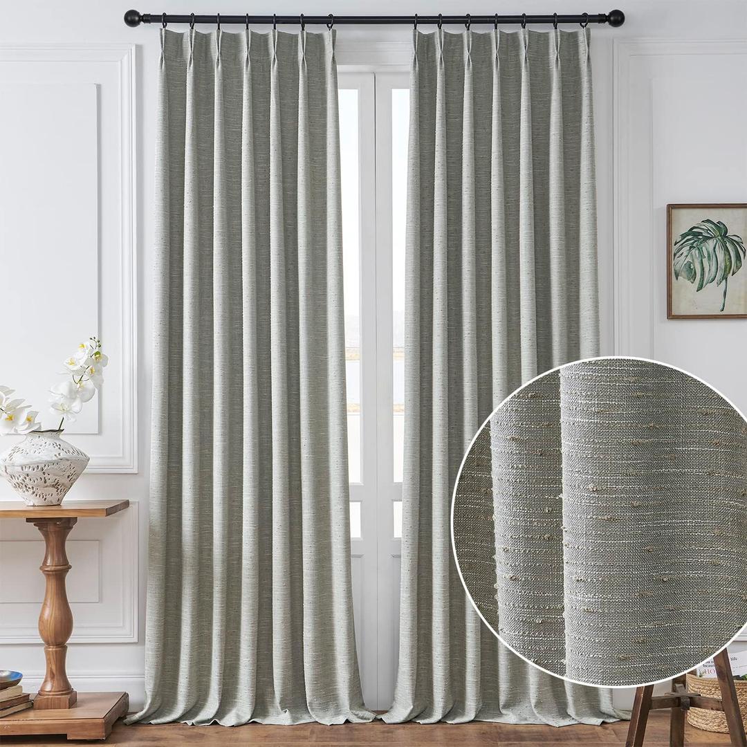 Gray 95 Inches Long Curtain Linen Texture Semi Sheer for Living Room, Pinch Pleat Elegant Light Filtering Privacy Home Fashion Window Drapes, 2 Panels, 40" Width,Grey