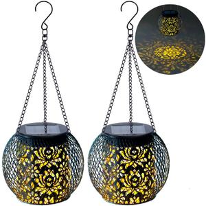 Solar Lanterns Outdoor Waterproof, 2 Pack Hanging Solar Lights Outside Garden Decor, Gifts for Women Mom Grandma Metal Decorative Lantern for Patio Yard Porch Balcony Backyard Lawn(4.6x4.6inch)