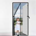 Magnetic Screen Door, Fits 36'' x 98'' Door, Scratch-Proof Polyester, Keep Annoying Creatures Out, Pet Friendly Mesh, Easy Install, Self-Sealing, with Keep Open Straps if Don't Need Close, Grey
