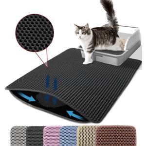 Extra Large Cat Litter Mat, 30x22 Inches Honeycomb Double Layer Cat Litter Trapping Mat, Non Slip Waterproof Urine Proof Large Kitty Litter Box Mat for Floor, Kitten Supplies, XL, Black