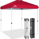 EAGLE PEAK Pop Up Canopy Tent with Wheeled Carry Bag, 8 Stakes, 4 Ropes, Easy Set Up Tent Canopy, 6.6x6.6 ft, Red