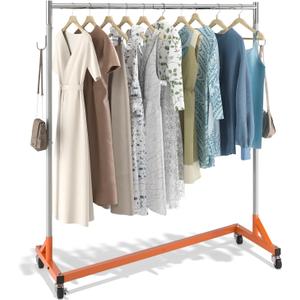 VEVOR Z Rack, 300 lbs Industrial Grade Z Base Garment Rack, 24" x 63" x 71" Clothes Rack, Sturdy Steel Heavy Duty Clothing Rack w/Lockable Casters for Home Garment Store Orange