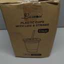 100 Pack - 20 oz Clear Plastic Cups with Lids and Straws, Sturdy & Food Safe Iced Coffee Cups with lids, Disposable Plastic Smoothie Cups for Cold Drinks
