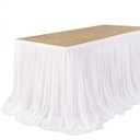 Ling's moment 14FT White Chiffon Table Skirt Recycle Use Extra Long Sheer Tablecloth for Backyard Wedding Reception Decorations Birthday Party Cake Dessert Decor