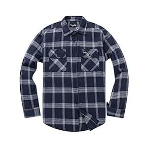 VENZULIA Mens Flannel Casual Buttondown Shirt Two Pocket Longsleeve Regular fit Shirts (Nvywht, 3X)