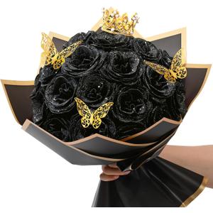 Waipfaru Glitter Roses Bouquet, DIY Fake Flowers Bouquet, Birthday Gifts for Women Mom, 24 Pcs Black Rose for Grandma Wife Girlfriend Valentines, Mothers Day, Anniversary, Graduation